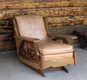 wooden chair with leather upholstery